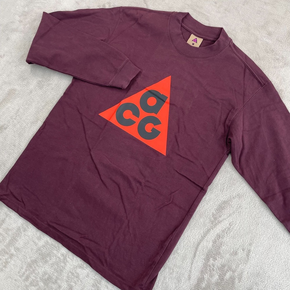 Nike NRG ACG Logo T-Shirt in Deep Burgundy Men Small Long Sleeve Crew Heavy NWOT